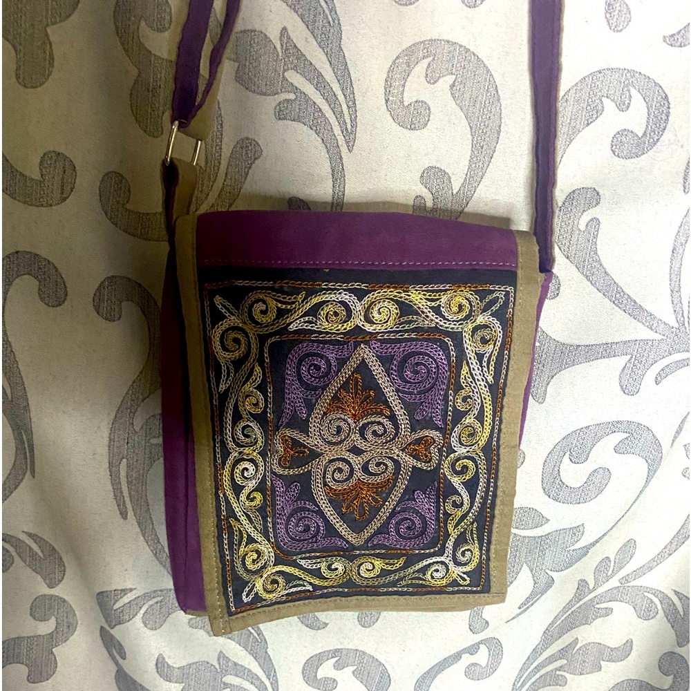 Authentic Mongolian Handstitched Suede Crossbody